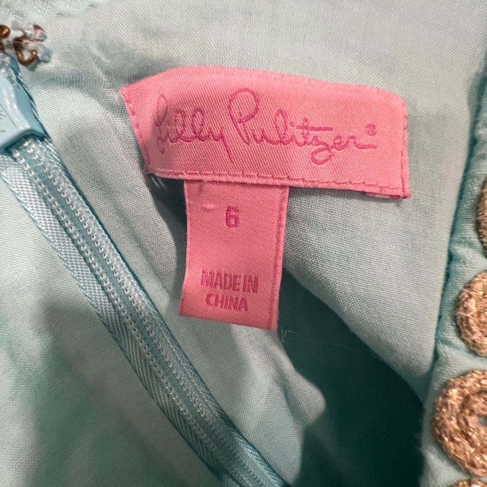Lilly Pulitzer NWOT Bentley shift dress aqua cotton with gold cord embroidery. - Picture 5 of 6